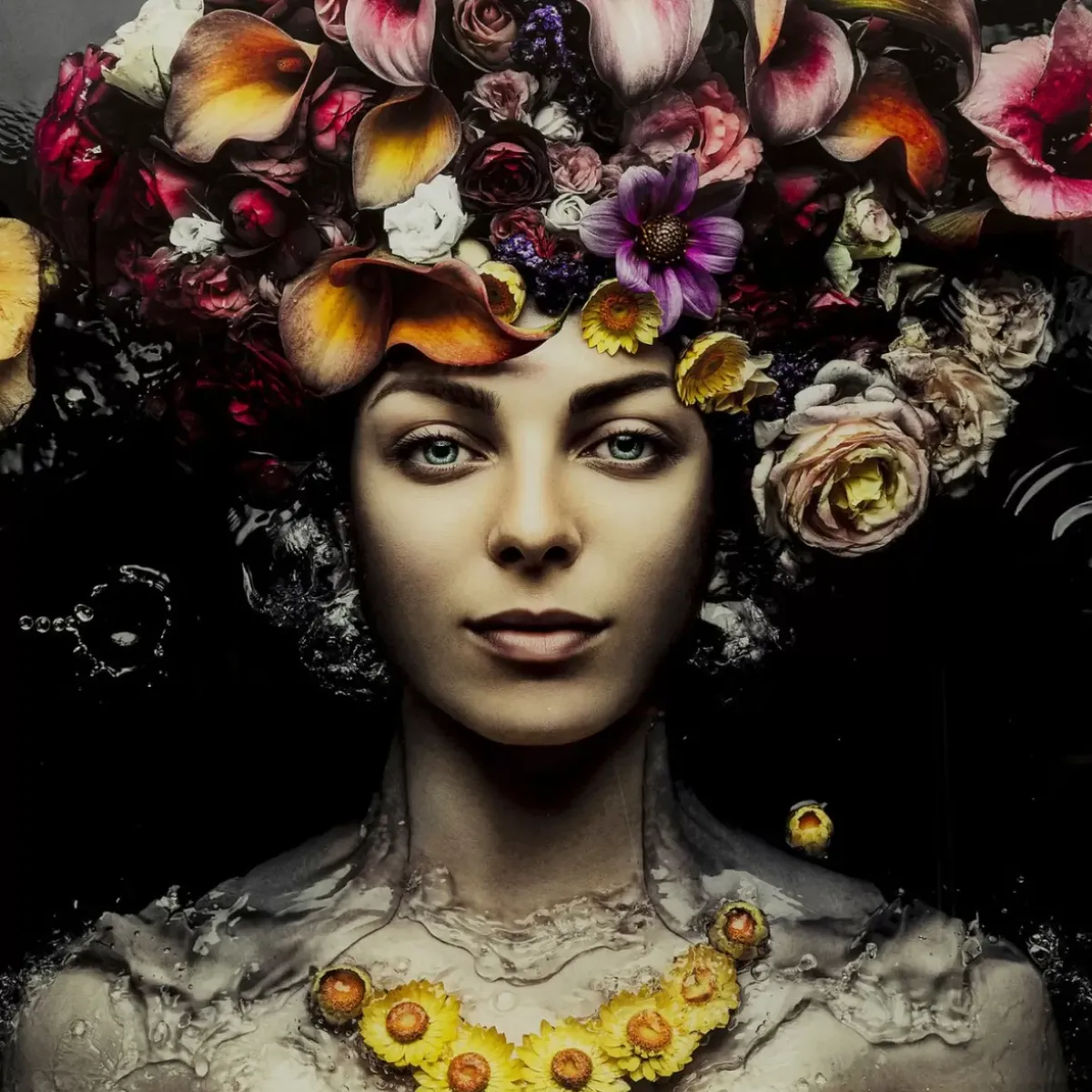 Best Bild Glas Flower Art Lady 80X80Cm Bilder