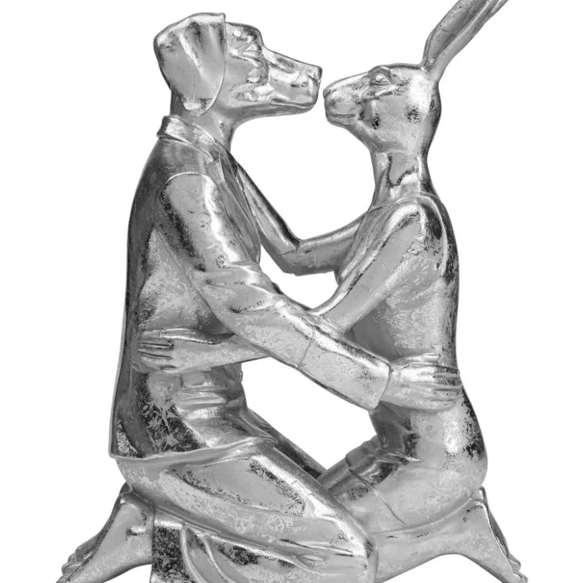 Hot Deko Objekt Kissing Rabbit And Dog Silber Deko & Geschenkartikel