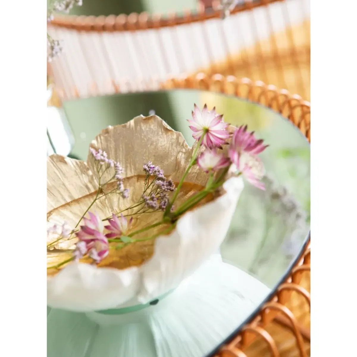 Hot Deko Schale Flower Bloom Creme Gold O20Cm Deko & Geschenkartikel