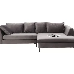 Discount Ecksofa Gianni Velvet Grau Rechts Schwarz Sofas & Couches
