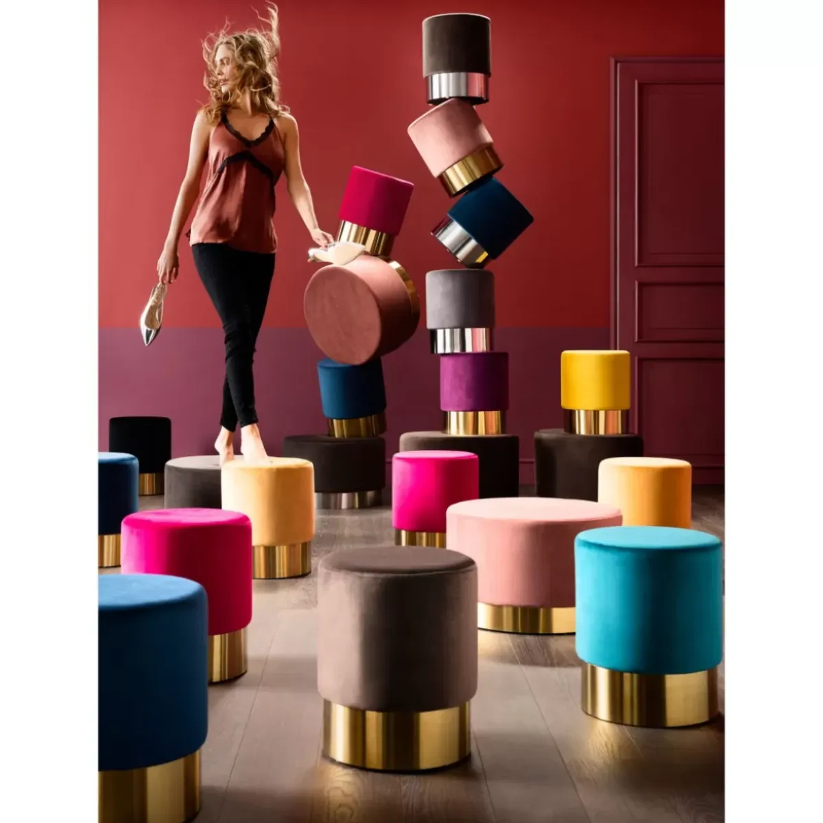 Sale Hocker Cherry Rose Brass O55Cm Sitzbänke