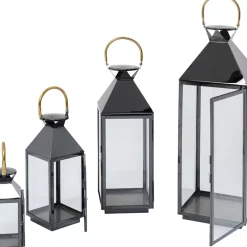 Discount Laterne Giardino Schwarz Gold (4/Set) Kerzenständer & Laternen