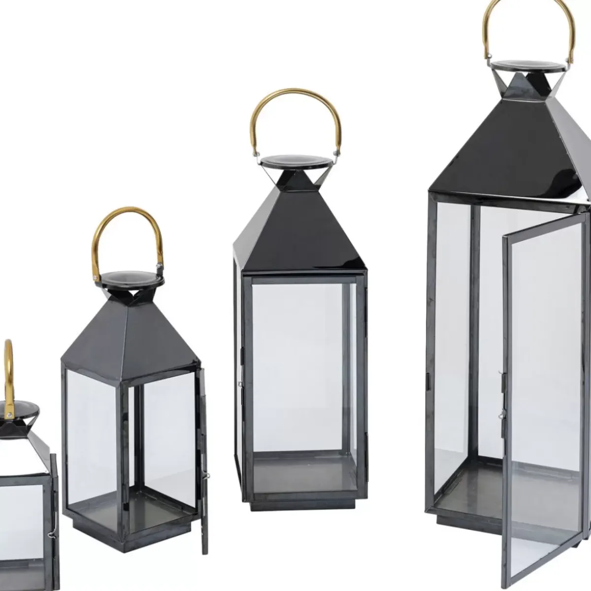 Discount Laterne Giardino Schwarz Gold (4/Set) Kerzenständer & Laternen