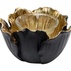 Clearance Teelichthalter Flower Bloom Schwarz Gold O10 Deko & Geschenkartikel