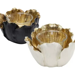 Teelichthalter Flower Bloom Creme Gold O10 Deko & Geschenkartikel
